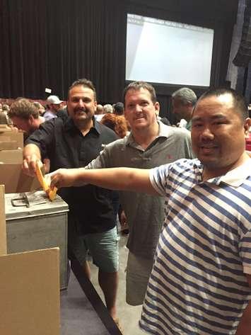 Unifor Local 444 members with Fiat Chrysler cast their vote on a strike mandate at Caesars Windsor, August 28, 2016. (Photo courtesy of Unifor Local 444 via Facebook)