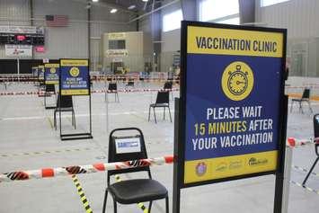 The mass vaccination clinic at the Libro Credit Union Centre in Amherstburg, March 29, 2021. (Photo by Maureen Revait) 