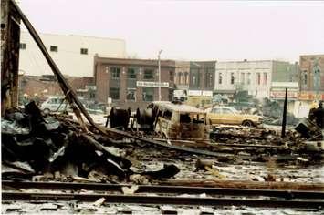 Devastation after a natural gas explosion in downtown Essex, February 14, 1980.  (Photo courtesy of the Town of Essex)