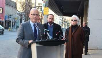 Minister Steven Del Duca announces funding for the main street initiative in downtown Windsor, March 15, 2018. (Photo by Maureen Revait) 