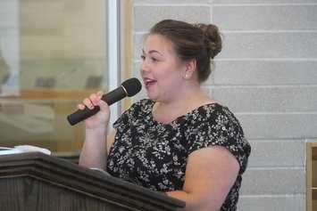Breanna Pomeroy talks about the HDGH MOST program at Windsor City Hall, July 9, 2019. Photo by Mark Brown/Blackburn News.