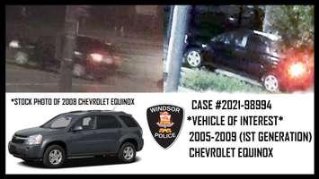 Windsor police are searching for a black, first-generation Chevrolet Equinox that may have been involved in a fatal hit-and-run crash on October 15, 2021. (Photo via Windsor Police Service).