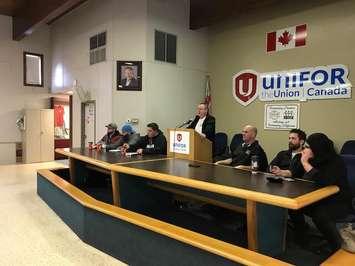 Unifor Local 444 president James Stewart speaks during a strike authorization vote on February 11, 2018. Photo courtesy Unifor Local 444/Facebook.