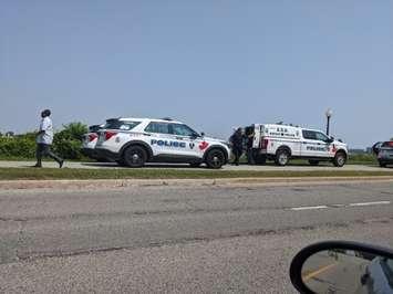 Windsor police vehicles are seen along Riverside Drive East on August 5, 2021. Photo by Mark Brown/Blackburn News.