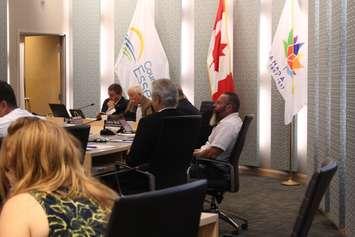 Essex town councillor Randy Voakes, centre, sits back during a town council meeting on October 2, 2017. Photo by Mark Brown/Blackburn News.