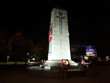 The cenotaph at Charles Clark Square in downtown Windsor is seen on the night of November 11, 2018. Photo by Mark Brown/WindsorNewsToday.ca