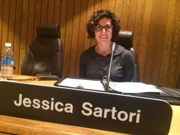 Jessica Sartori, trustee for the Greater Essex County District School Board, is seen in her seat at the board table on December 2, 2014. (Photo by Ricardo Veneza)