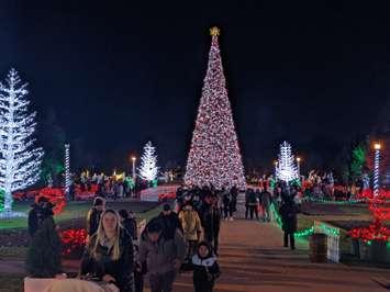 Crowds gather near the main Christmas tree at Bright Lights Windsor, Jackson Park, December 4, 2021. Photo by Mark Brown/WindsorNewsToday.ca.