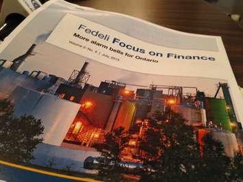 Cover of a report by MPP Vic Fedeli. September 3, 2015 (Photo by Kevin Black)