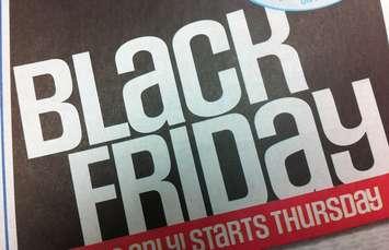 A Black Friday flyer advertising deals at a Canadian retailer. (Photo by Mike James)