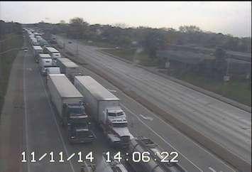 Major delays for Ambassador Bridge truck traffic heading into the U.S. on November 11, 2014. (Photo Couresty ezbordercrossing)