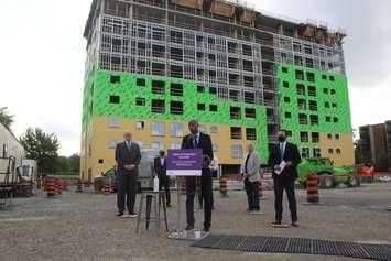 Minister of Families, Children and Social Development Ahmed Hussen makes affordable housing announcement in Windsor, July 30, 2021 (Photo by Maureen Revait)