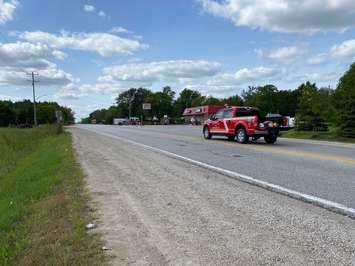 First responders attend a gas leak near the intersection of Essex County Roads 20 and 23 in Kingsville. 13 September 2020. (Photo courtesy of OPP)