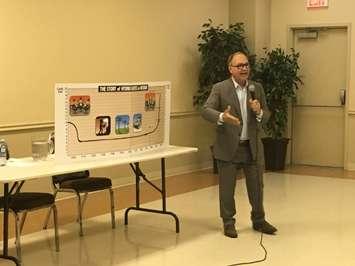 Former MPP Rosario Marchese chair of Citizens Coalition Against Privatization  speaks at a town hall meeting in Maidstone, October 11, 2016. (Photo by Maureen Revait)