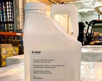 (Photo of a bottle of hand sanitizer made by BASF in Windsor, courtesy of BASF)