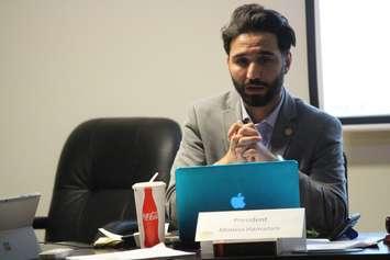 Moussa Hamadani, president of the University of Windsor Students' Alliance, attends the regular meeting of the board on December 8, 2016. (Photo by Ricardo Veneza)