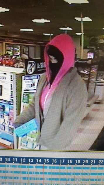 A suspect in a robbery at the 7-Eleven on Ottawa St. in Windsor, Jan 9, 2017. (Photo courtesy the Windsor Police Service)