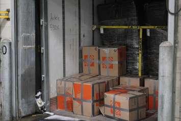 Boxes containing around 450 pounds of marijuana seized at the Fort Street Cargo Facility in Detroit. (Photo courtesy of U.S. Customs and Border Protection)