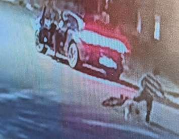 An image taken from a security camera shows an apparent collision between a vehicle and bicyclist in LaSalle, August 7, 2022. Image provided by LaSalle police.