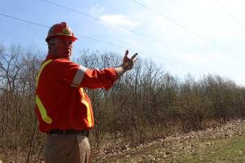 Hydro One Forestry Superintendent Jake Zink explains why trees need to be cut near power lines in LaSalle, April 17, 2016.  (Photo by Mike Vlasveld)