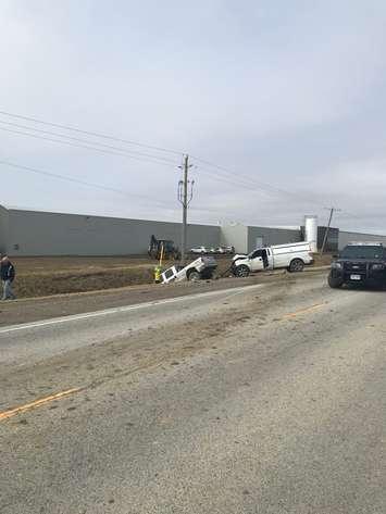 OPP in Leamington report Highway 77 between Road 10 and Essex County Road 14 is closed after crash. Mar 13, 2019. (Photo courtesy of OPP)