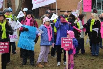 Striking public health nurses and their supporters at a rally in Windsor, March 15, 2019. Photo by Mark Brown/Blackburn News.