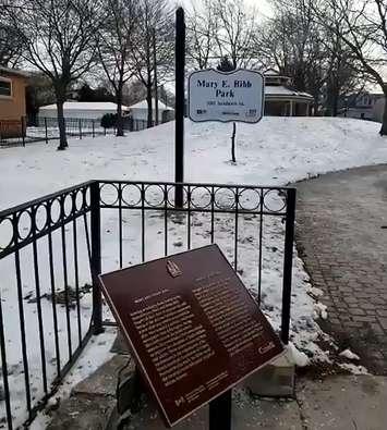 A plaque honouring the late Mary E. Bibb on display at the Mary E. Bibb in Sandwich. (Capture via City of Windsor on Facebook)