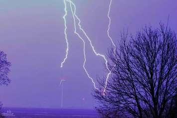 Bolts of lighting during a thunderstorm. (Photo by Barb Arsenault via Blackburn App March 2016)