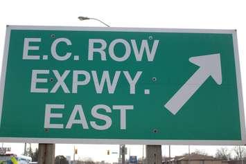 A sign leading to the entrance to the EC Row Expressway at Dougall Avenue in Windsor is seen on March 7, 2016