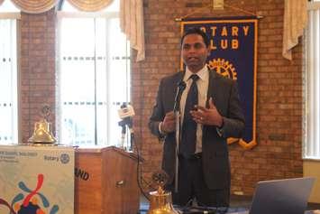 President of the Windsor Essex Regional Chamber of Commerce Rakesh Naidu speaks at a Rotary event, October 29, 2019. (Photo by Maureen Revait)