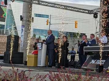 Windsor Mayor Drew Dilkens officially declares the 2022 CanAm Police Fire Games open at Riverfront Festival Plaza, July 26, 2022. Photo by Mark Brown/WindsorNewsToday.ca.