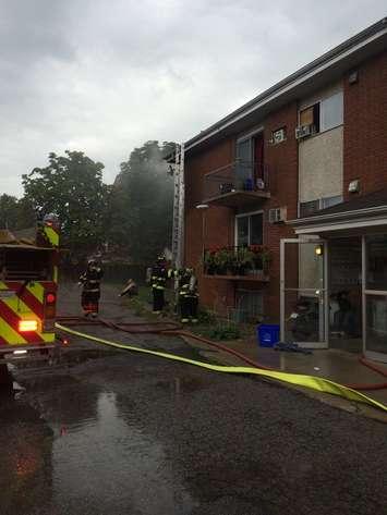 Fire crews respond to an apartment fire on Garrison Ave. in Leamington, August 17, 2017. (Photo courtesy of Leamington Fire Services via Twitter)