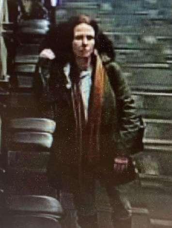 A woman suspected in a theft is shown on a security camera in Windsor. Image provided by Windsor police.