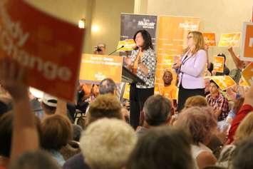 NDP candidates for Essex, Tracey Ramsey (right), and Windsor-Tecumseh, Cheryl Hardcastle (left), attend an NDP rally in Windsor on July 22, 2015. (Photo by Ricardo Veneza)