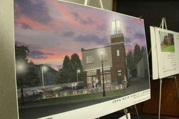 Designs for the new John Muir Public Library to be built in the Sandwich Town neighbourhood of Windsor are showcased at the Windsor Public Library board meeting on October 18, 2016. (Photo by Ricardo Veneza)