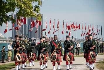 Bagpipers from the Essex and Kent Scottish Regiment parade on the Windsor riverfront. Photo courtesy Essex and Kent Scottish Regiment official website.