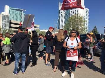 The secretary/treasurer of Unifor 444 called out a bunch of people during a rally at Caesars Windsor strike headquarters on Tuesday. Apr. 8, 2018. (Photo by Paul Pedro)