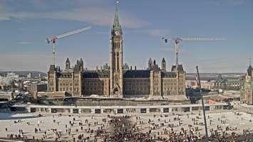 Protestors at the Parliament Building Ottawa, Ontario January 30, 2022 2 p.m. (Photo captured by the Hill Cam via the Government of Canada)