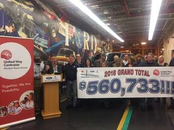 Ford announces $560,733 donation to United Way Windsor-Essex, February 2, 2017. (Photo by Maureen Revait)