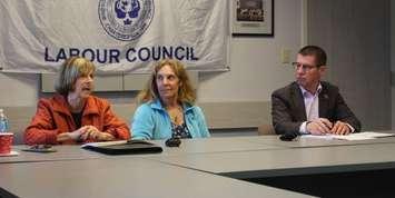 Marg Holman and Victoria Paraschak professors from the University of Windsor to take part in forum hosted by the Windsor District Labour Council, April 26, 2017. (Photo by Maureen Revait) 