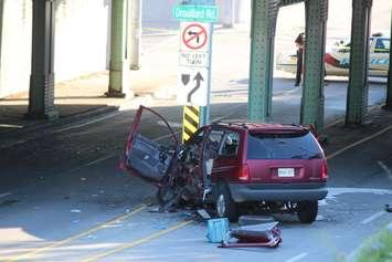 A crash at the underpass on Wyandotte St. E and Drouillard Rd. in Windsor August 27, 2015.  (Photo by Adelle Loiselle)