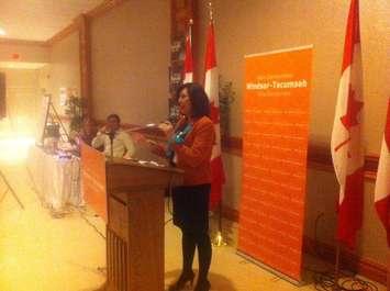 Cheryl Hardcastle speaks during a NDP Windsor-Tecumseh riding association meeting, March 26, 2015. (Photo by Adelle Loiselle)