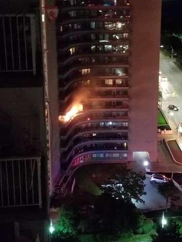 Fire at the Le Goyeau apartments on August 10, 2019. (Photo via 
Carol Brignallmcleod Facebook )