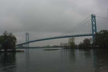 The Ambassador Bridge, seen on a gloomy day from Sandwich Town, May 3, 2021. (Photo by Maureen Revait) 