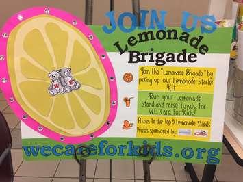 Lemonade Brigade sign, June 2017. (Photo courtesy of W.E. Care For Kids)