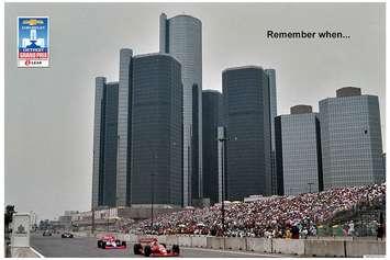 An image of the Detroit Grand Prix Formula One race, as it was run in downtown Detroit during the 1980s and early 1990s. Photo by Chevrolet Detroit Grand Prix.