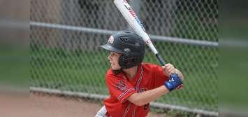 A young ballplayer with the Sarnia Braves. July 2019. (Photo by Sarnia Minor Baseball Association)