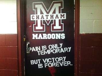 Door to the Chatham Maroons locker room at Memorial Arena. (BlackburnNews.com file photo)