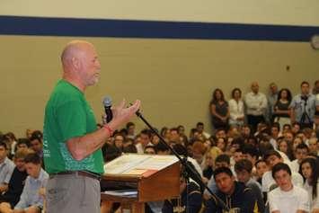 Fred Fox, brother of Canadian icon Terry Fox, speaks to students at St.Anne High School in Belle River Septmber 14, 2015.  (Photo by Adelle Loiselle)