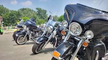 Bikes are parked at the Riverside Sportsmen's Club for the 3rd annual Bob Probert Memorial Ride. (Photo by Ricardo Veneza)